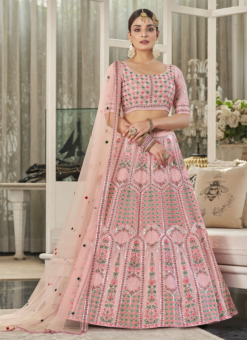 Buy Light Brown Mirror Work Organza Lehenga Choli Online At Zeel Clothing