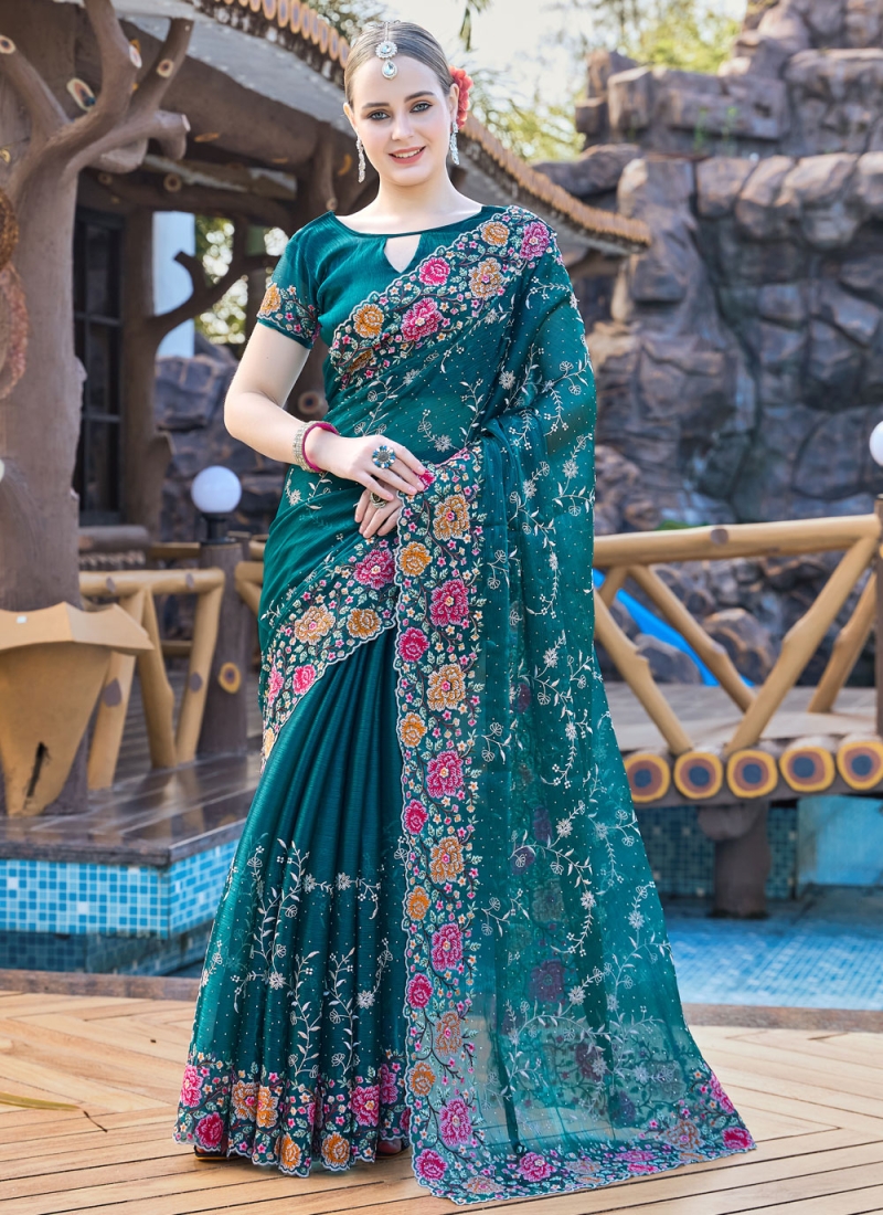 Stupendous Jimmy Chu Resham Morpeach  Trendy Saree