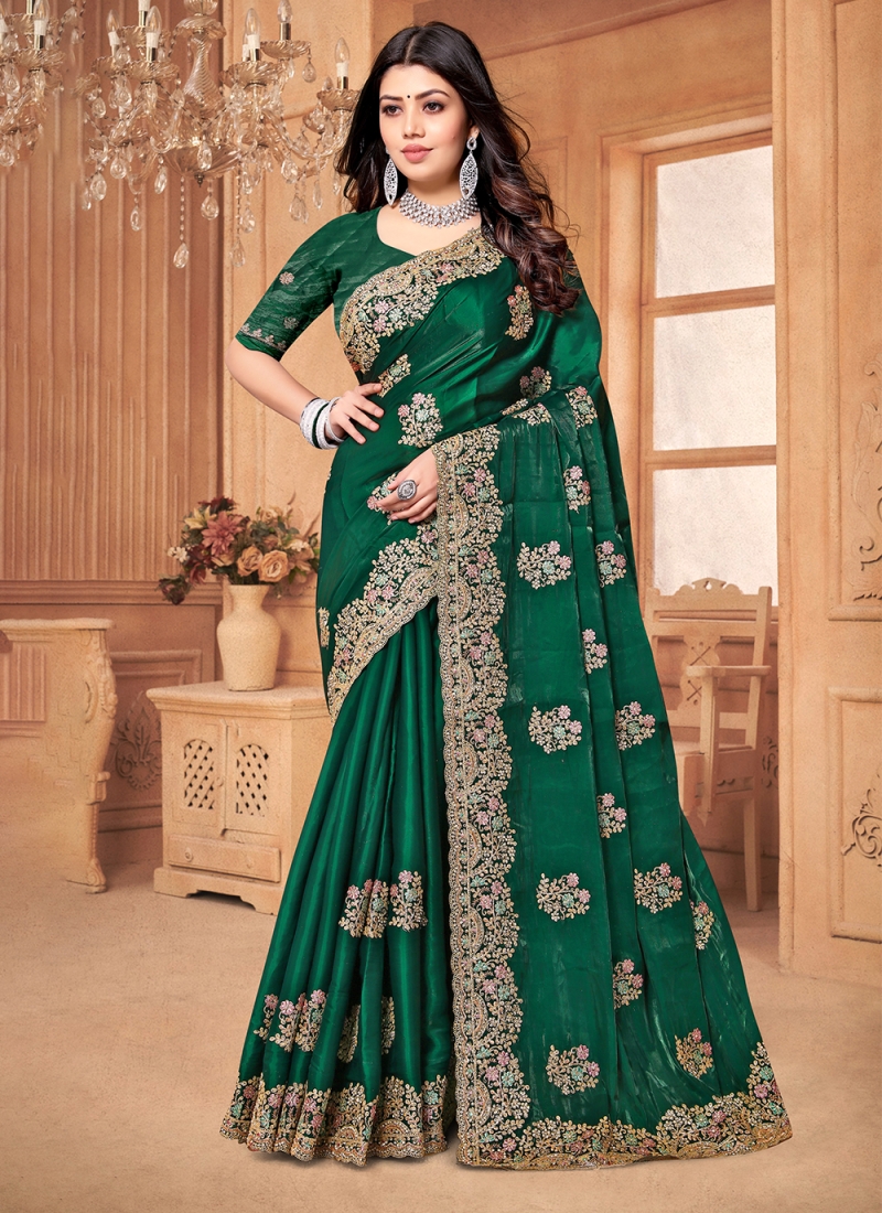 Subtle Green Embroidered Classic Saree