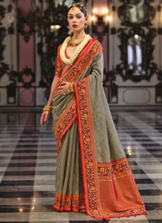 Subtle Grey Reception Classic Saree