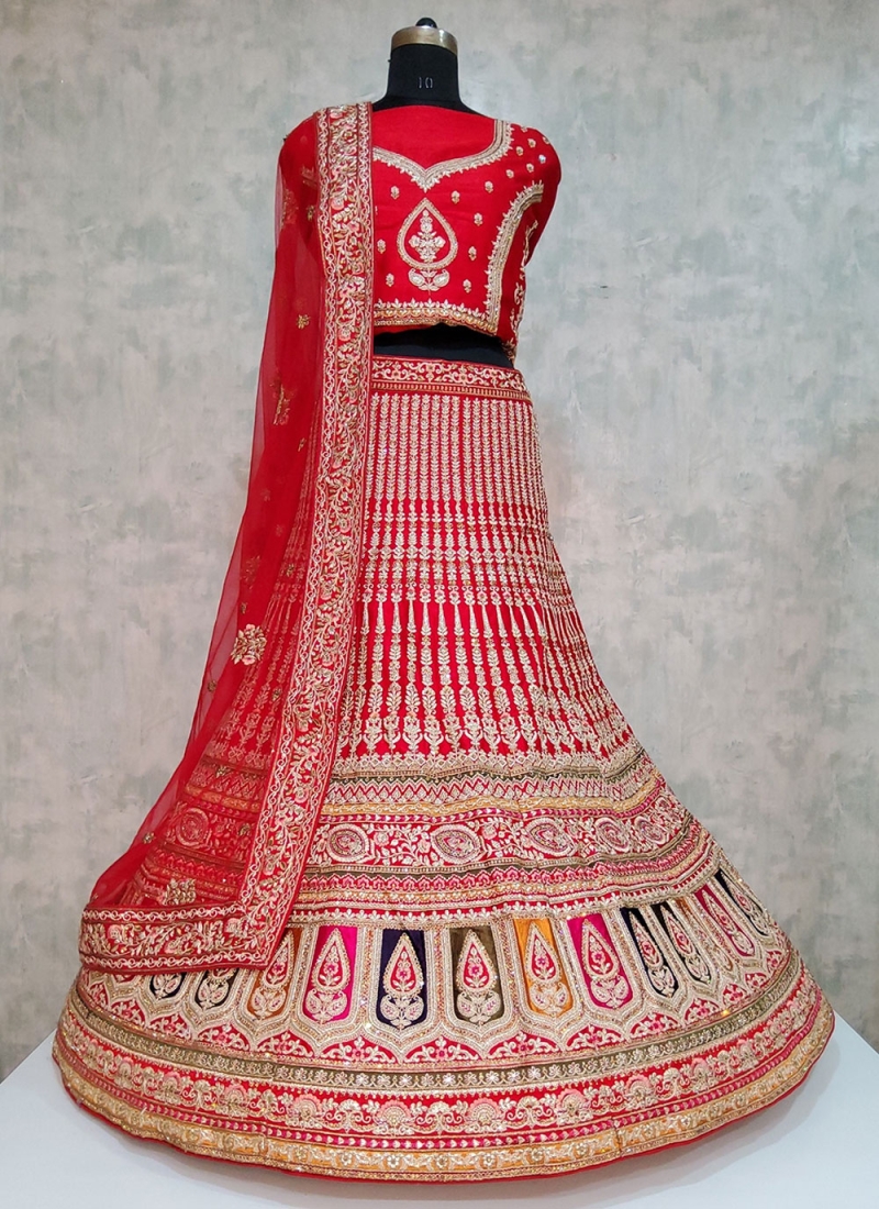 Sunshine Red Embroidered Trendy Lehenga Choli