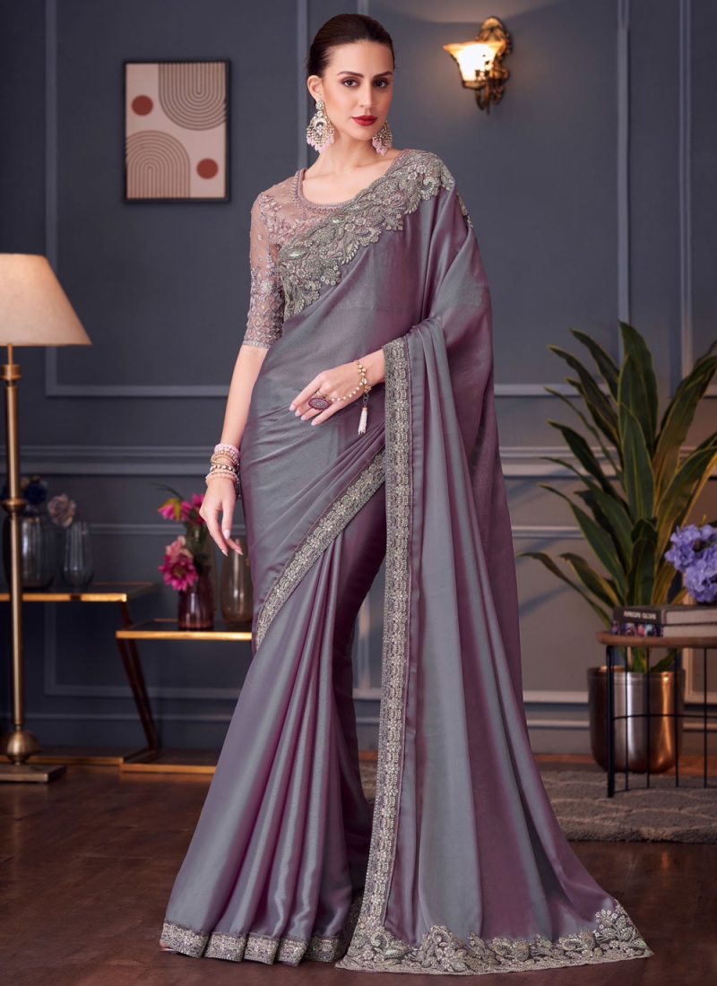 Superb Lavender Sequins Traditional Saree