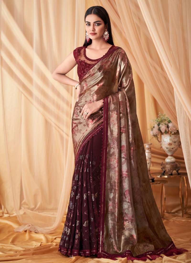 Maroon Border cutwork khadi cotton saree