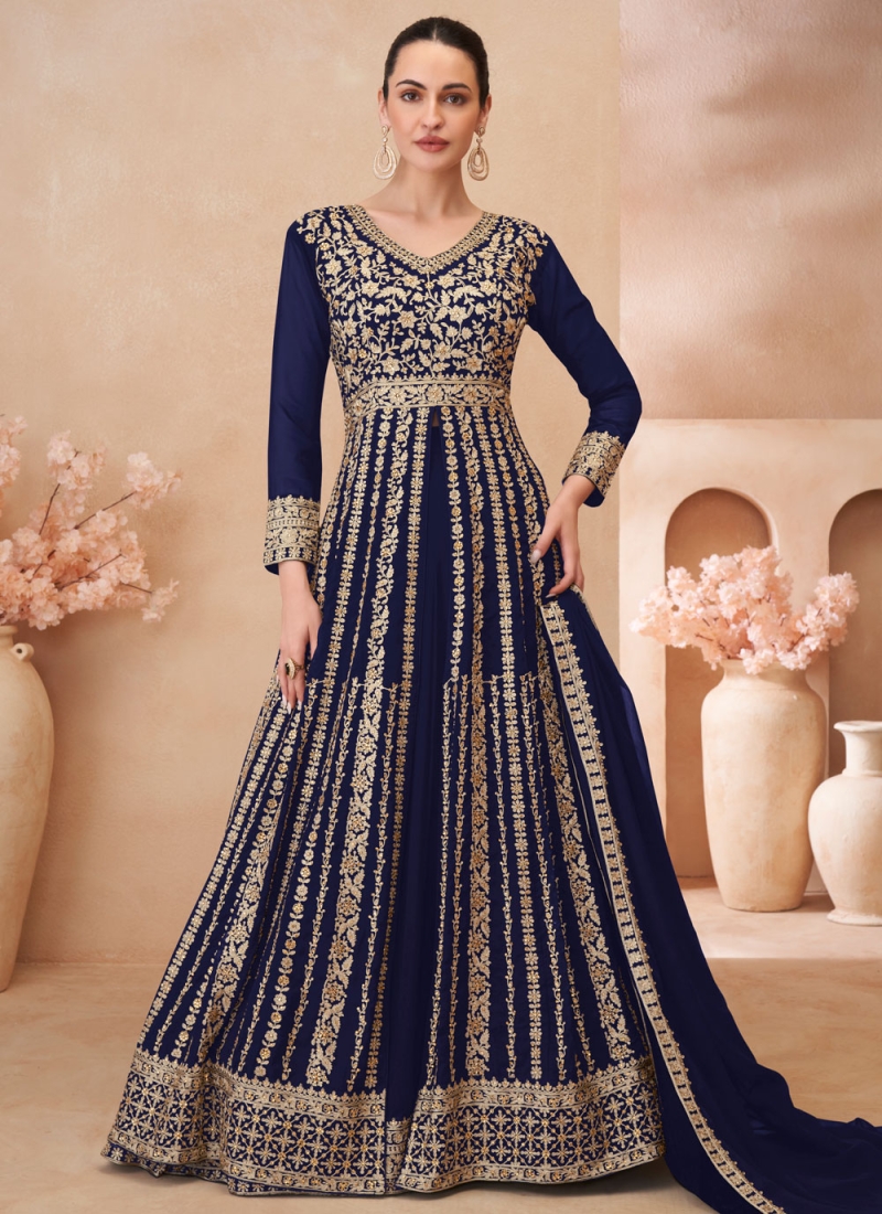 Superb Navy Blue Georgette Readymade Lehenga Choli