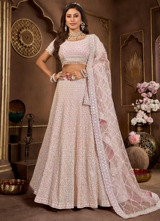 Superb Net Stone Pink Readymade Lehenga Choli