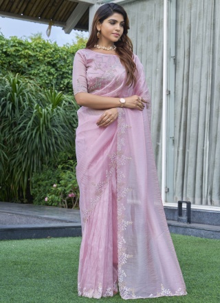 Superb Pink Organza Trendy Saree