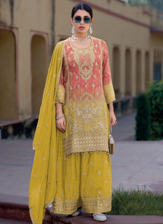 Superlative Digital Print Yellow Silk Trendy Salwar Kameez