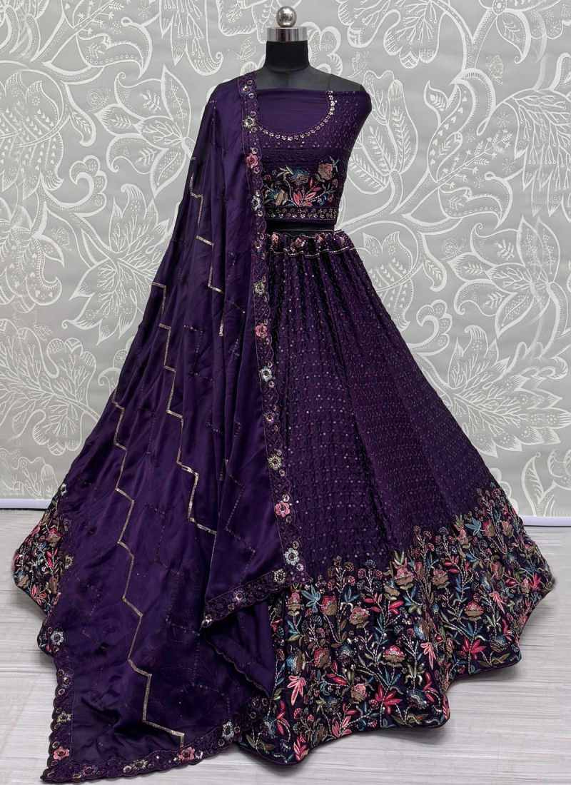 Superlative Embroidered Chinon Violet Trendy Lehenga Choli