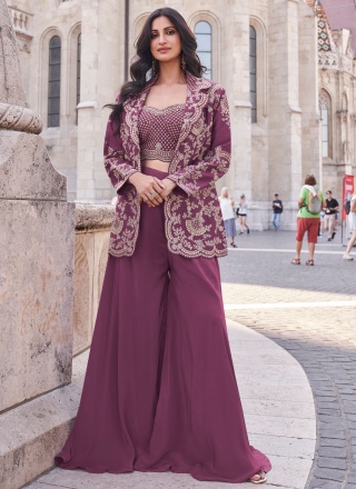 Superlative Embroidered Silk Palazzo Suit