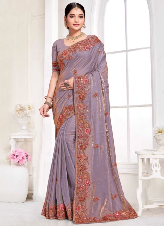 Surpassing Silk Violet Designer Traditional Saree