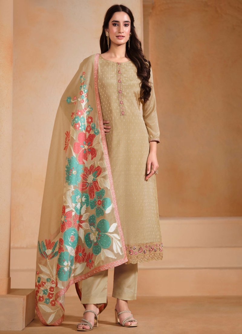 Swarovski Chinon Salwar Kameez in Beige