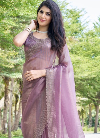 Tantalizing Beads Cotton Silk Grey and Purple Classic Saree