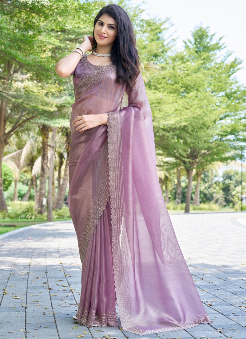 Tantalizing Beads Cotton Silk Grey and Purple Classic Saree