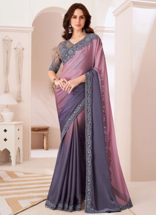 Tantalizing Chiffon Lavender Lace Shaded Saree