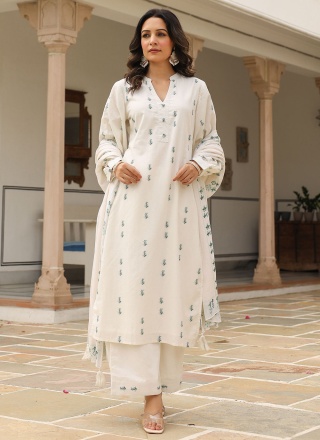 Tantalizing Printed Cotton White Readymade Salwar Kameez