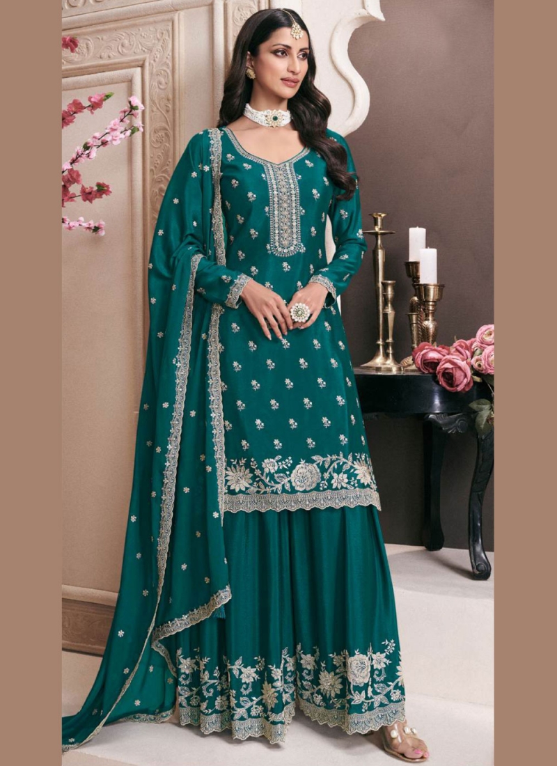 Teal Chinon Salwar Kameez