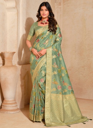 Teal Color Contemporary Saree