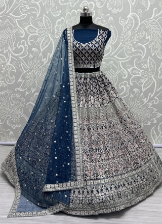 Buy Readiprint Fashions Net Navy Blue Lehenga, Choli with Dupatta online