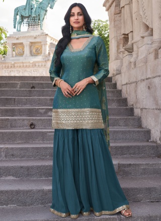 Teal Shimmer Trendy Salwar Kameez