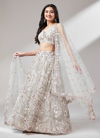 Tempting Net Sequins Off White Designer Lehenga Choli