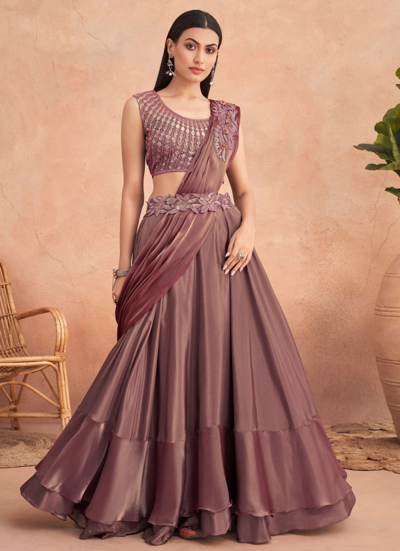 Buy Organza New Trend Saree In Wine Color Online