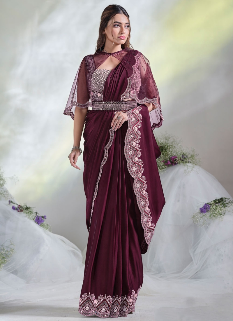 Tempting Wine Classic Saree