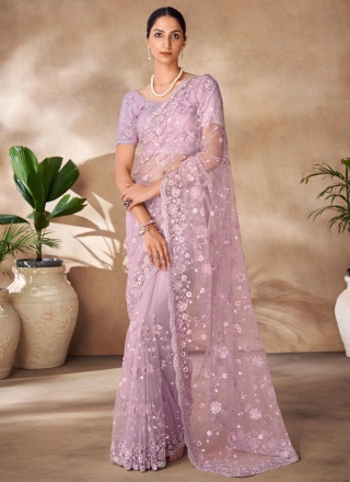 Thread Net Traditional Saree in Lavender