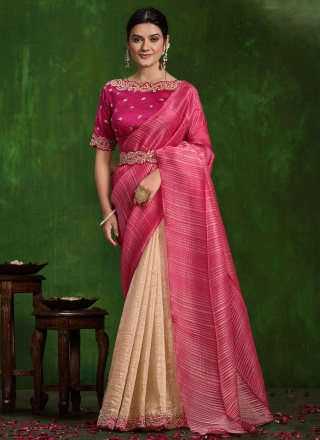 Thread Silk Classic Saree in Rani