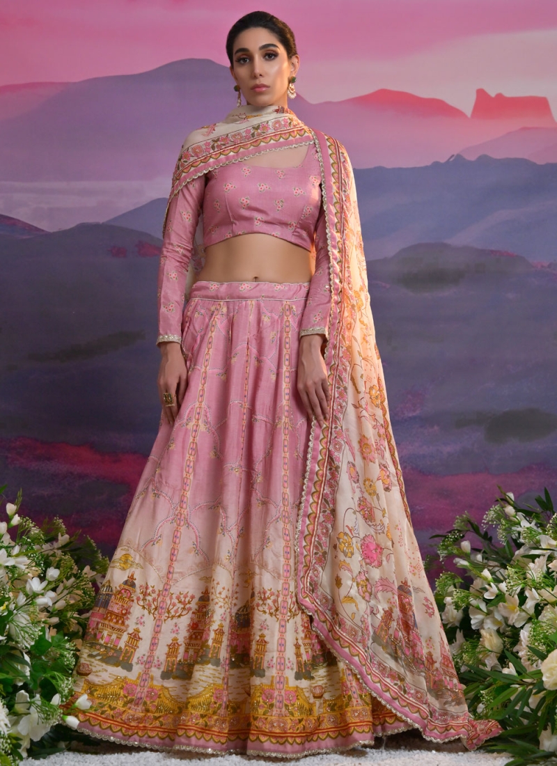 Thread Viscose A Line Lehenga Choli in Pink