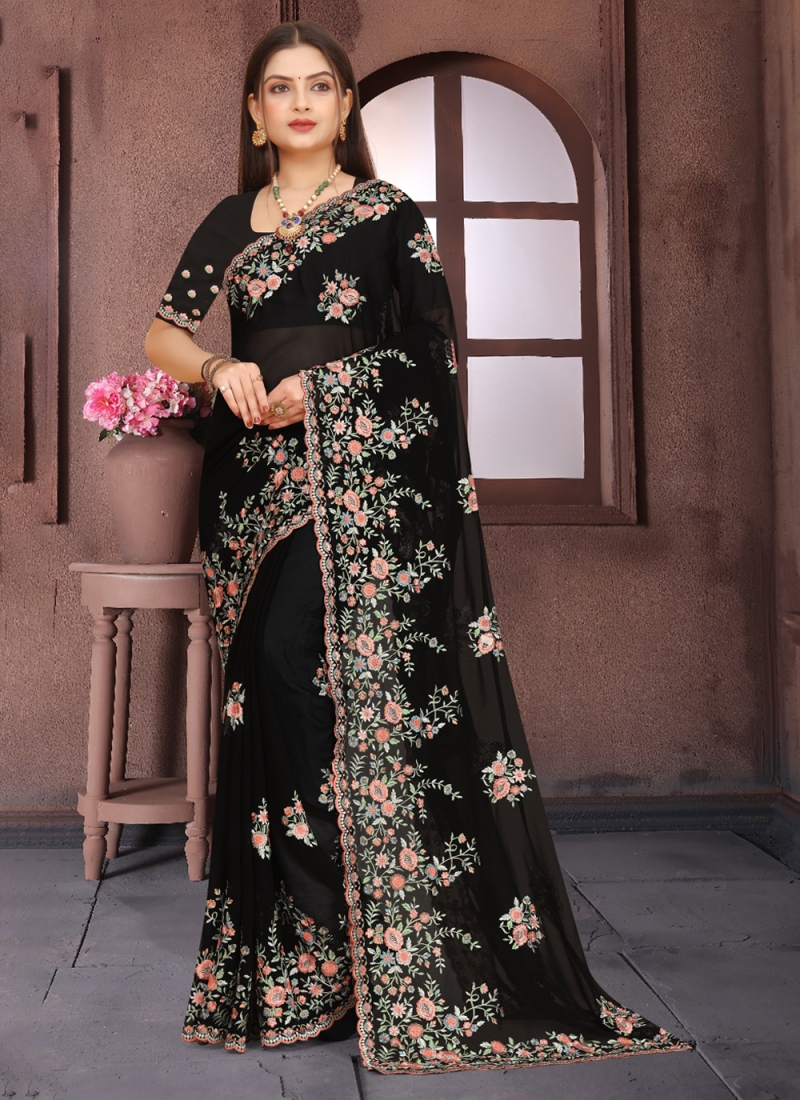 Buy Yellow Embroidered Plus Size Sarees Online for Women in USA