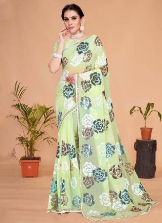 Tiptop Embroidered Sea Green Trendy Saree