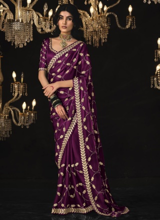 Tissue Border Purple Trendy Saree