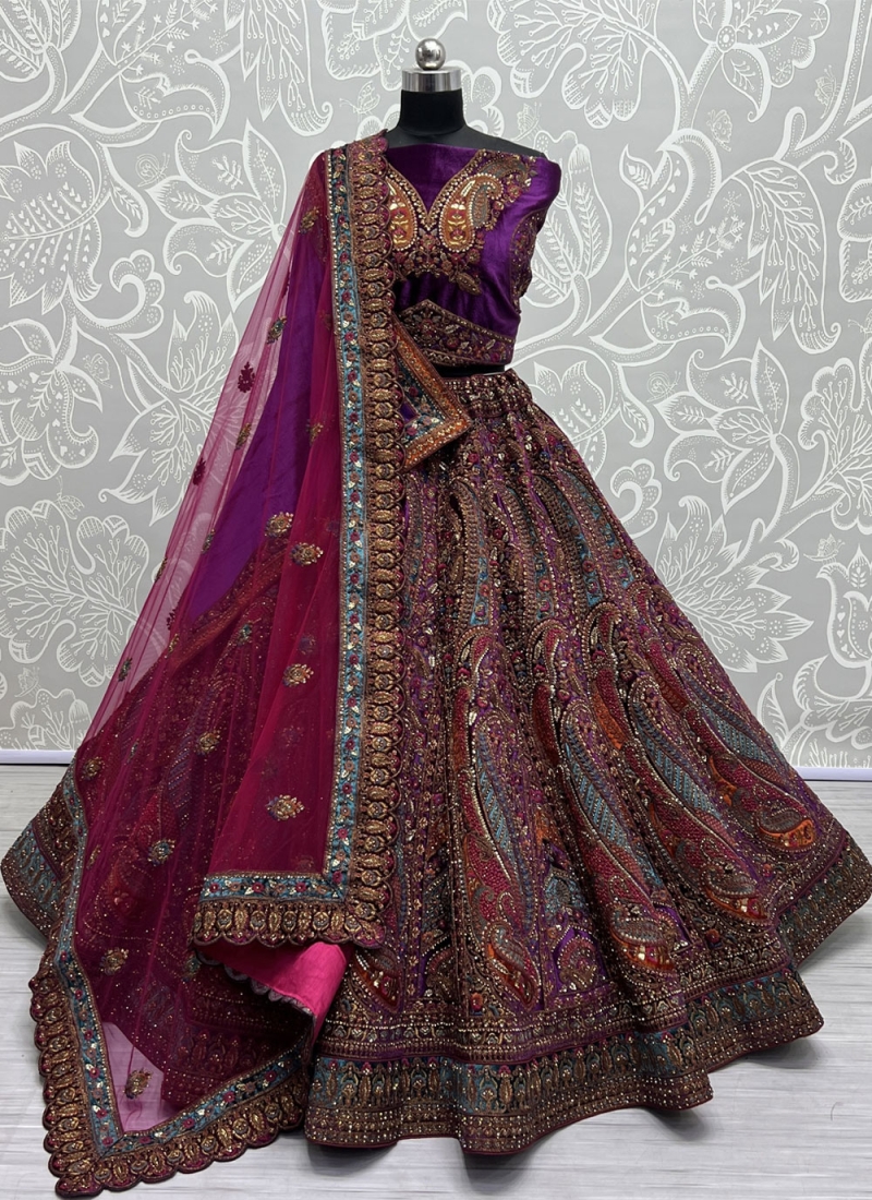 Titillating Maroon and Purple Designer Lehenga Choli