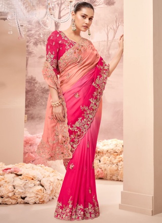 Topnotch Pink and Rani Sequins Trendy Saree