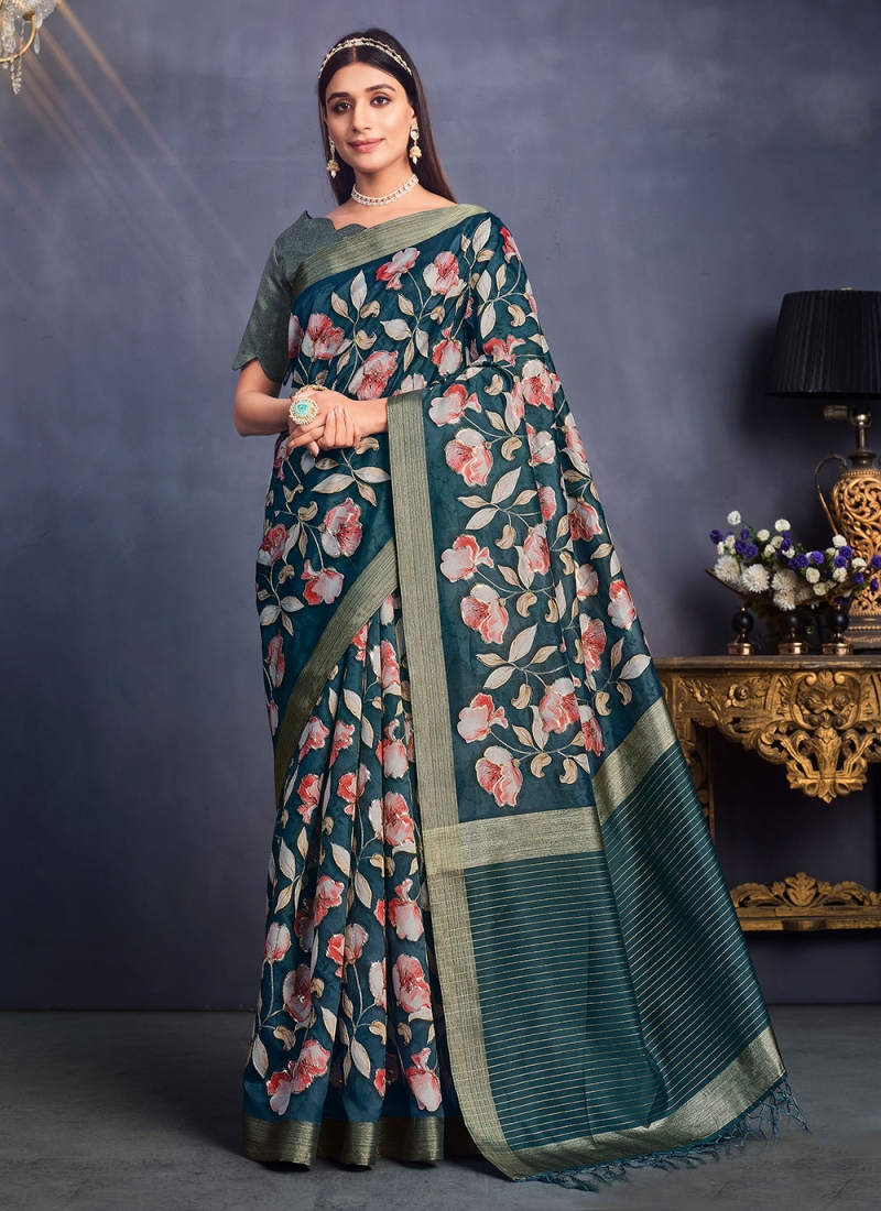 Tussar Silk Printed Classic Saree in Peach