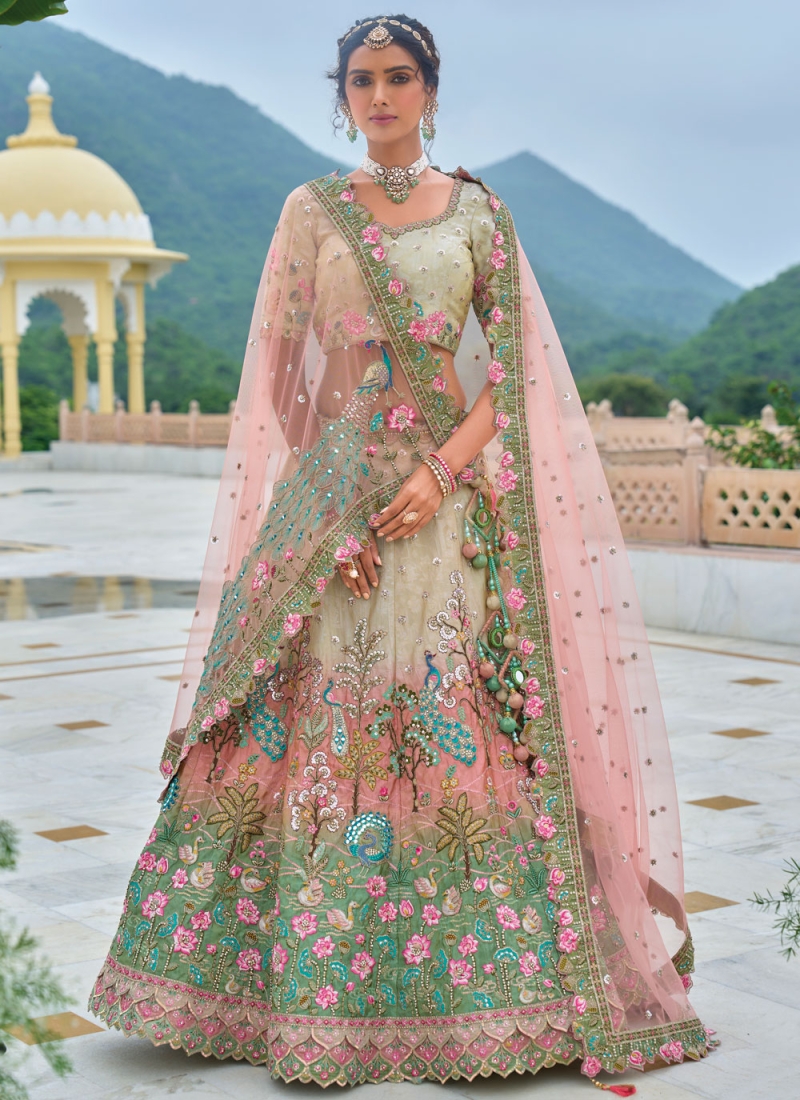 Transcendent Stone Silk Sea Green Trendy Lehenga Choli