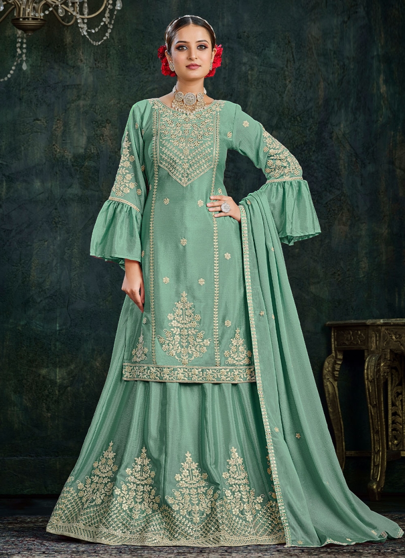 Crop top sharara in sky blue at 20% off - Vastrachowk – vastrachowk