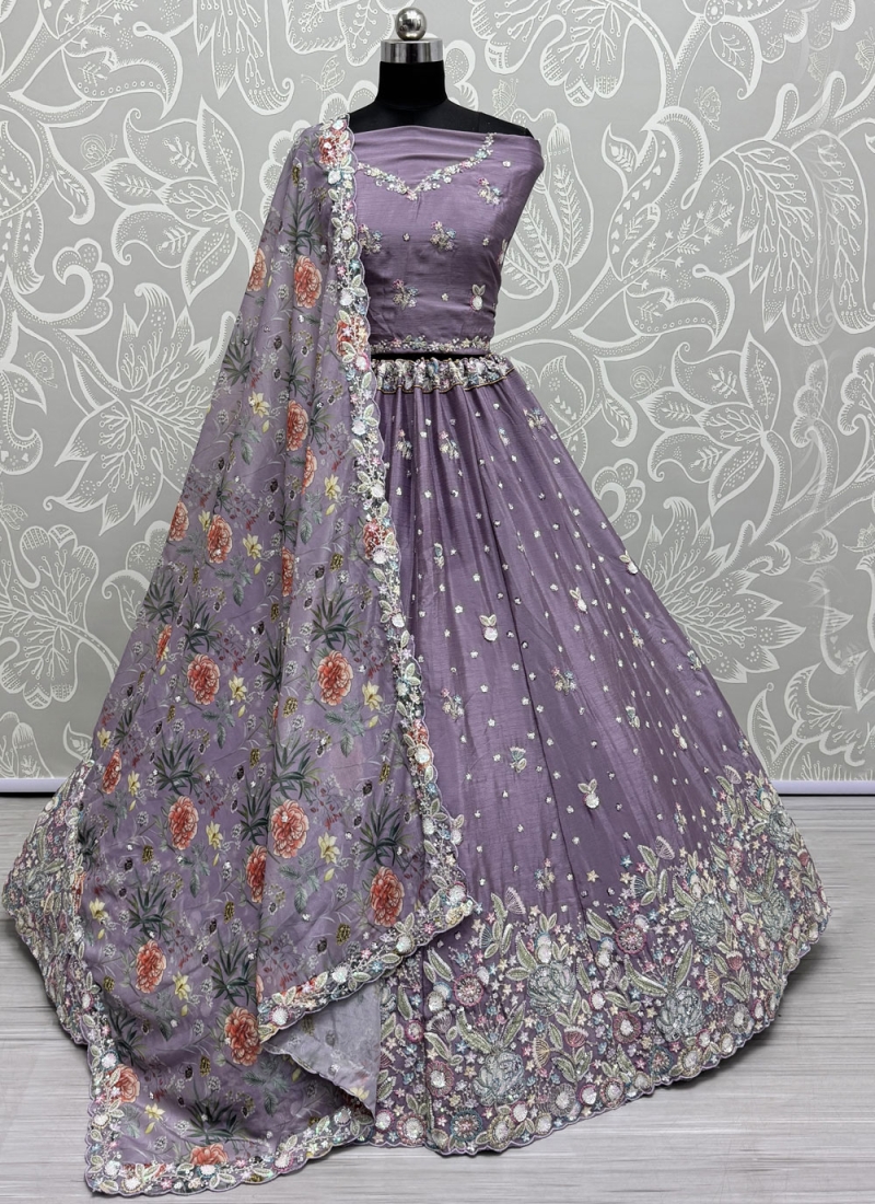 Trendy Lehenga Choli Sequins Chinon in Purple