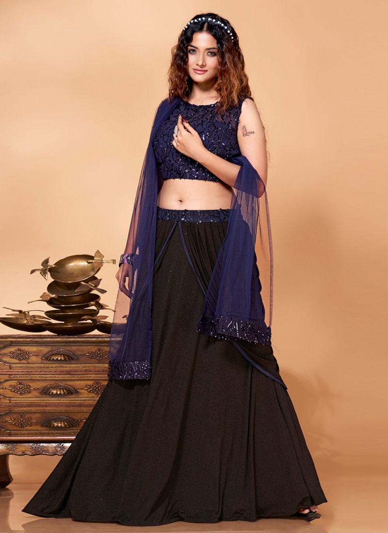 Buy Fabcartz Women Navy Blue Self Design Satin Blend Lehenga Choli Online  at Best Prices in India - JioMart.