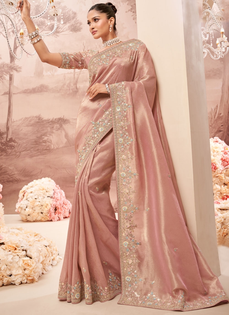 Trendy Saree Thread Banarasi Silk in Peach