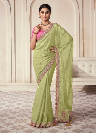 Trendy Saree Thread Organza in Green