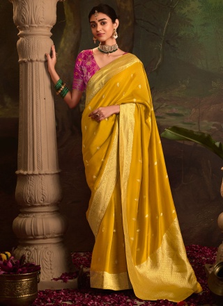 Trendy Saree Weaving pure-dola in Yellow