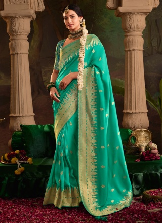 Turquoise Silk Wedding Contemporary Saree