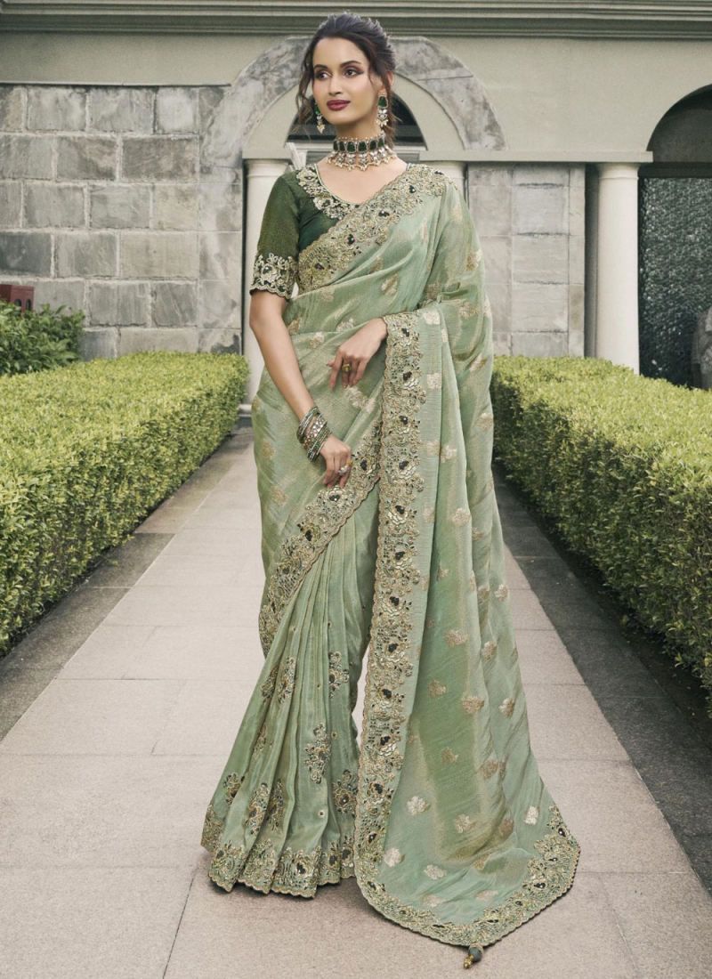 Tussar Silk Sea Green Designer Saree