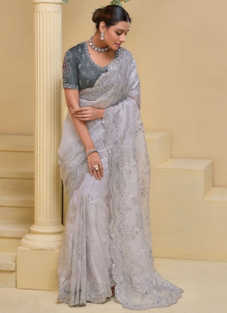 Unique Fancy Fabric Sequins Grey Contemporary Saree