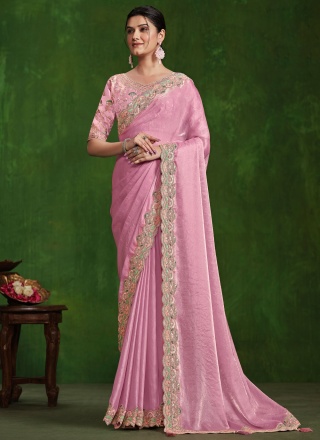 Unique Satin Silk Embroidered Traditional Saree