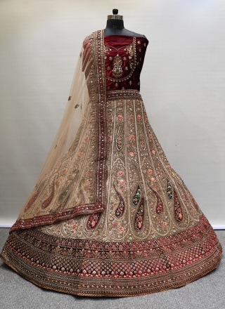 Maroon Bridal Embroidered Velvet Lehenga Choli Most Loved Styles 1821LG09