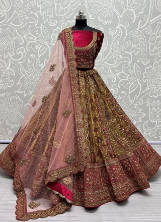 Velvet Diamond Mustard Designer Lehenga Choli