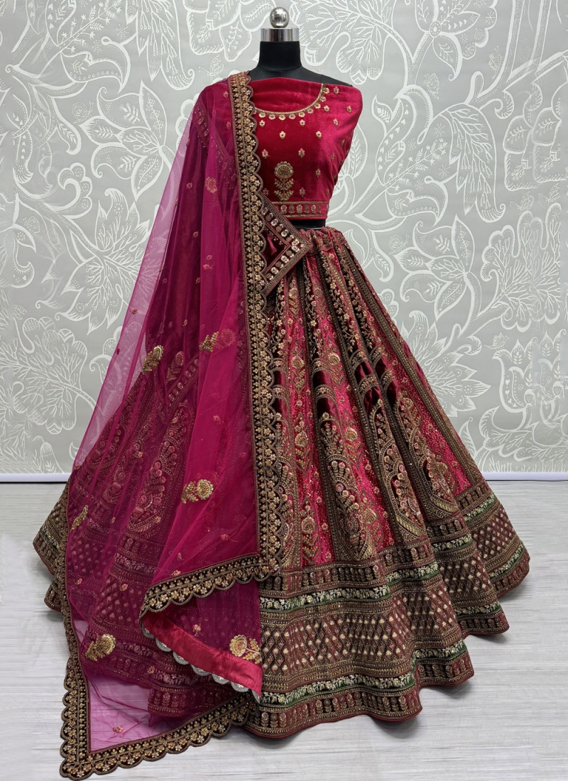 Velvet Dori Work Designer Lehenga Choli in Rani