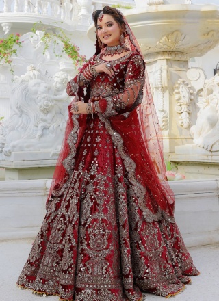 Buy Red Colored Sequence Embroidery Work Silk Lehenga Choli at fealdeal.com